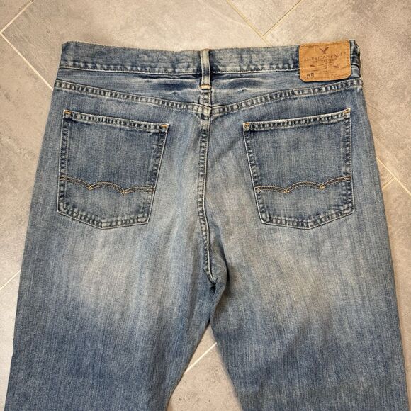 Vintage American Eagle Jeans Men 36x32 Boot Cut Jeans Light Distressed Paint Y2K - Picture 2 of 13